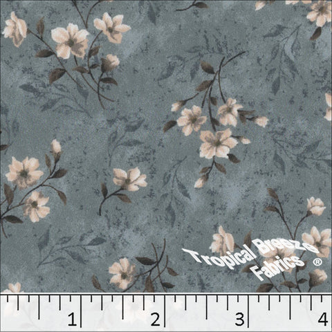 teal, Silk Mist Floral Print Polyester Fabric 042611