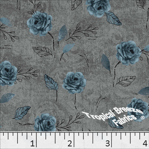 teal, Standard Weave Floral Design Poly Cotton Dress Fabric 6225