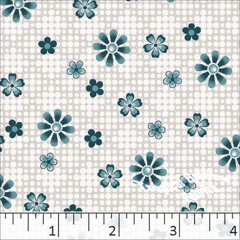 teal, Standard Weave Floral Dot Print Poly Cotton Fabric 6246