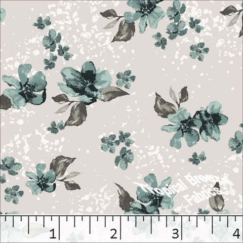 teal, Standard Weave Floral Poly Cotton Dress Fabric 6278