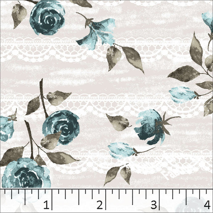 Teal, Standard Weave Floral Print Dress Fabric 6200