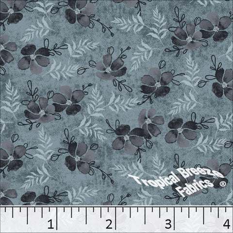 teal, Standard Weave Floral Print Poly Cotton Dress Fabric 6224