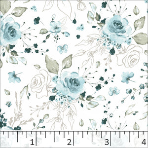 Standard Weave Floral Sketch Poly Cotton Fabric 6048 teal