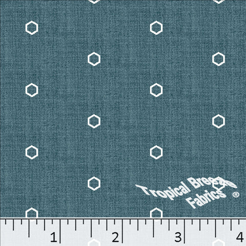 teal, Standard Weave Geometric Print Poly Cotton Fabric 6347