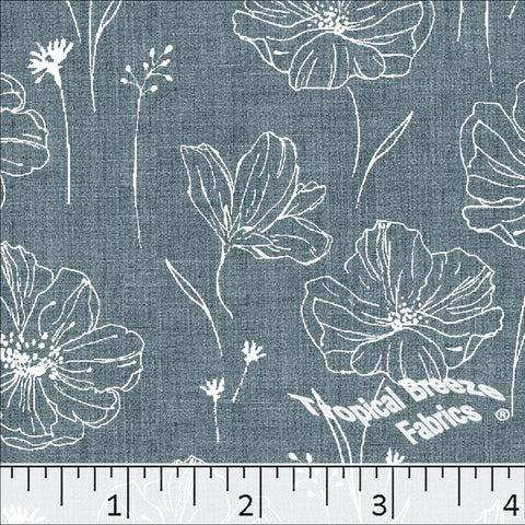 teal, Standard Weave Large Floral Poly Cotton Dress Fabric 6230