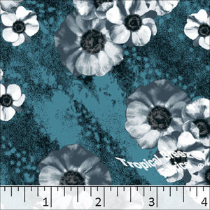 Standard Weave Large Floral Print Poly Cotton Fabric 6019 teal