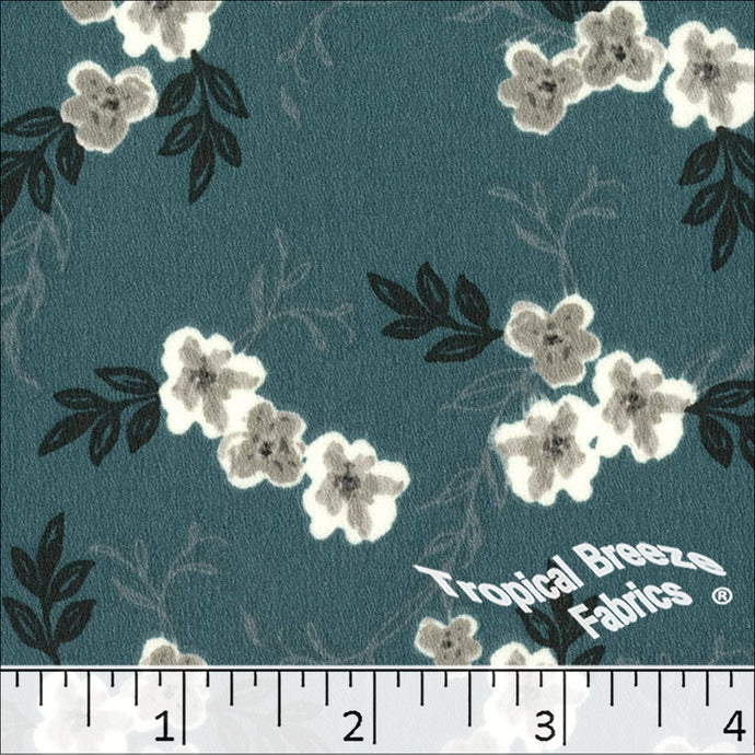 Stretch Crepe Floral Print Polyester Fabric 048327 teal