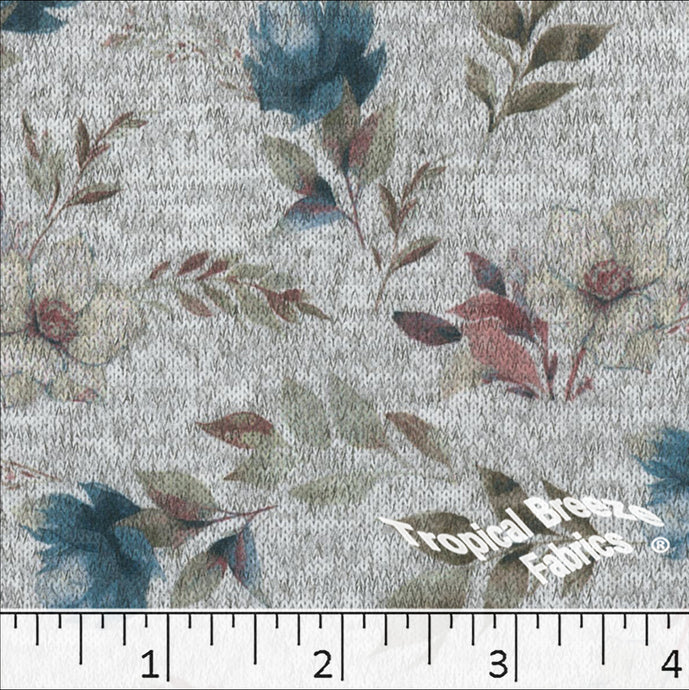 teal, Sweater Knit Floral Print Fabric 32955