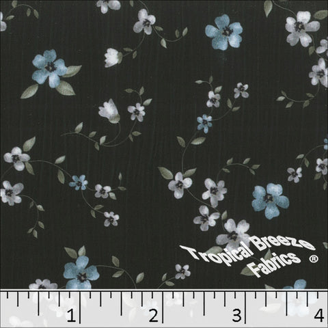 teal, Sweet Cream Floral Print Polyester Fabric 042525