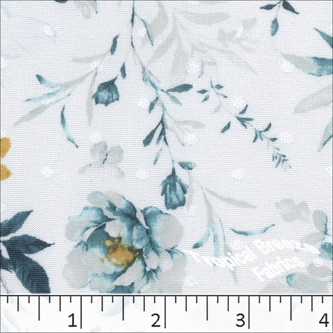 teal, Swiss Dot Knit Floral Print Dress Fabric 573516