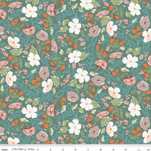 teal, Winged Medley Collection Boho Blooms Cotton Fabric C15912