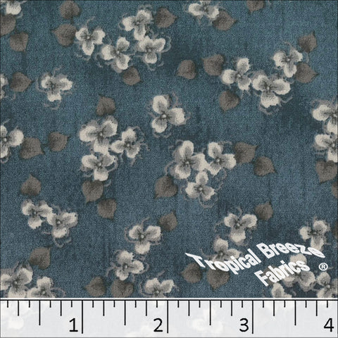 teal, Yoryu Floral Print Polyester Fabric 048529