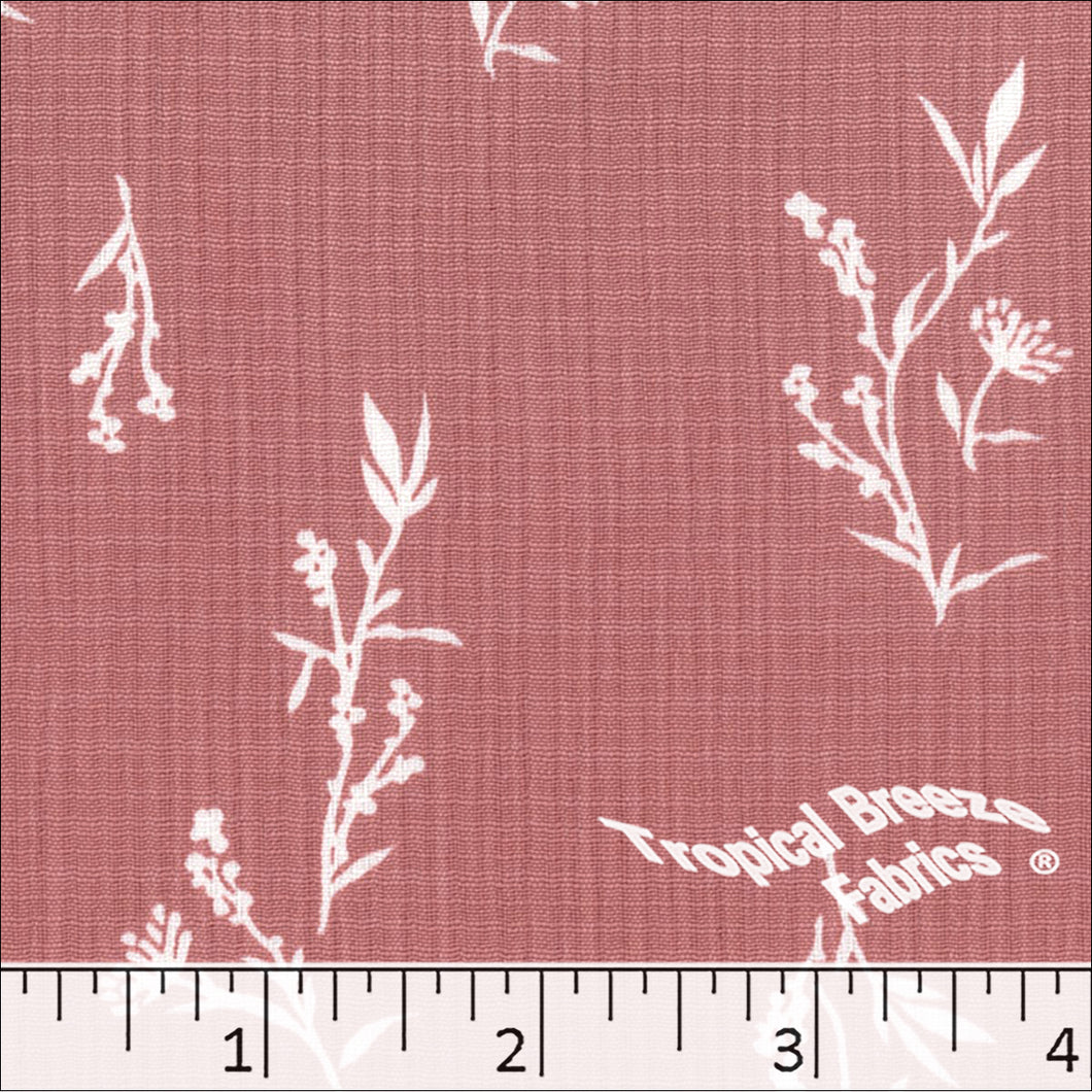 terra-cotta-Linen Crepe Floral Sprig Print Polyester Fabric 048520