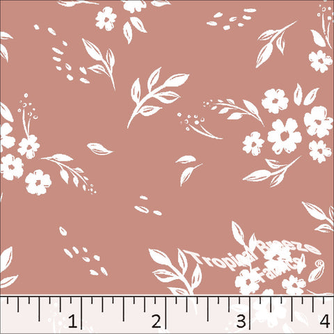 terra cotta, Standard Weave Floral Poly Cotton Fabric 6277
