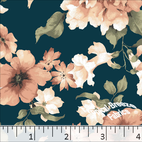 terra cotta, Standard Weave Large Floral Print Poly Cotton Fabric 6318