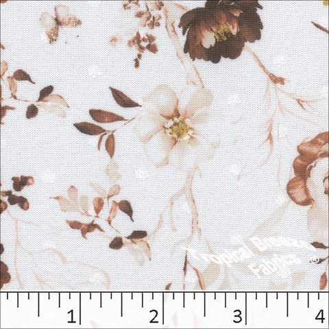terra cotta, Swiss Dot Knit Floral Print Dress Fabric 573516
