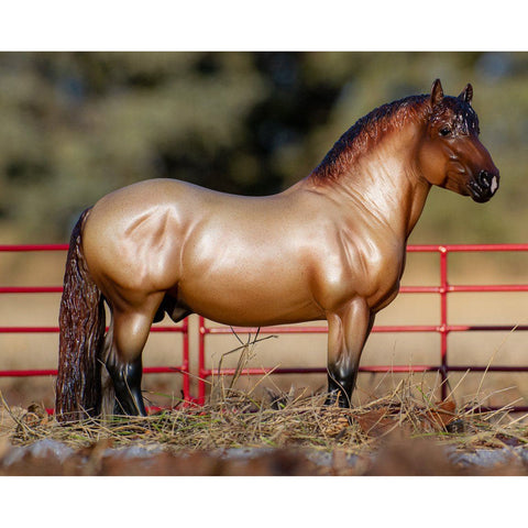 Breyer Theo Ardennes Draft Horse standing near fence