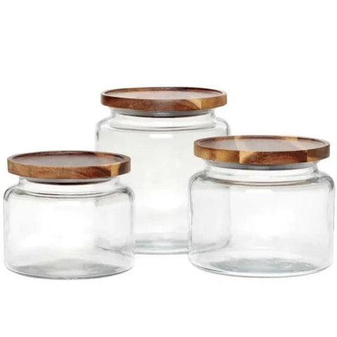 3 Piece Glass Jar Set with Acacia Lids 14614