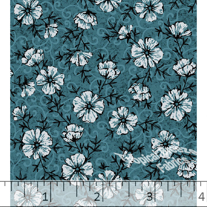 Teal Background Tropical Breeze Fabrics Standard Weave Floral Vines Poly Cotton Fabric 5705