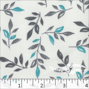 Leafy Print Poly Knit Fabric turquoise