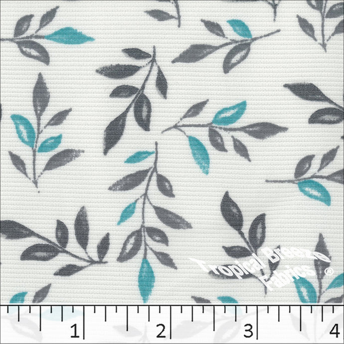 Leafy Print Poly Knit Fabric turquoise