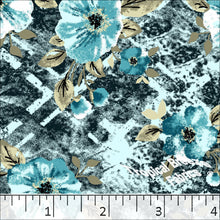 Large Floral Poly Cotton Fabric Turquoise