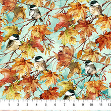turquoise, Autumn Breeze Collection Birds and Leaves Cotton Fabric DP28057