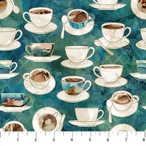 Turquoise, Barista Collection Coffee Mugs Cotton Fabric DP27698