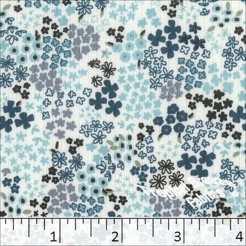 turquoise, Classic Rib Knit Tiny Floral Print Fabric 578611