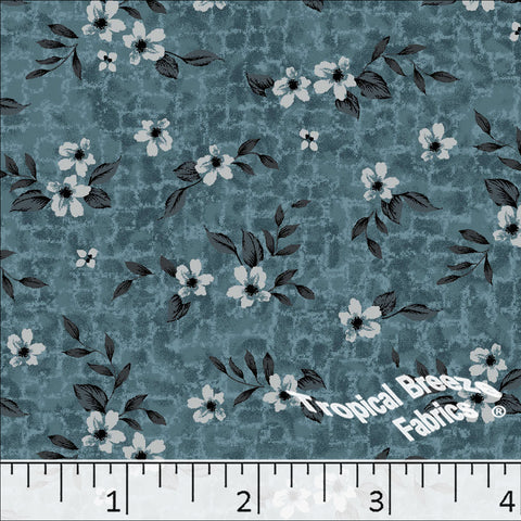 turquoise, Floral Standard Weave Poly Cotton Fabric 6223