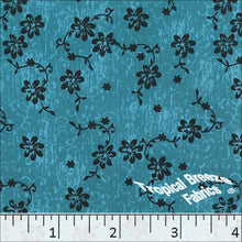 Koshibo Floral Print Polyester Fabric 048425 turquoise