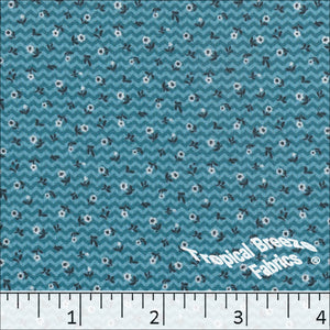 turquoise, Pick Stripe Tiny Floral Print Polyester Fabric 04943