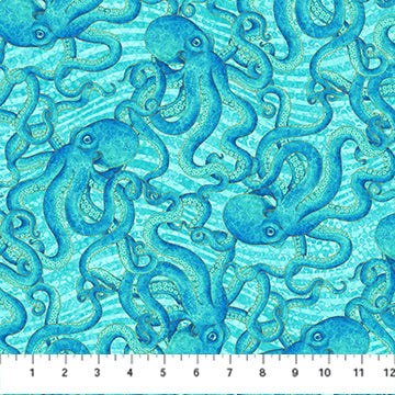 turquoise, Shimmer Enigma Collection Octopus Cotton Fabric 28182M