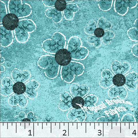 Standard Weave Blossom Print Dress Fabric 6158 turquoise