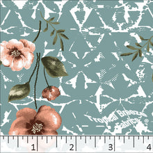 turquoise, Standard Weave Floral Poly Cotton Dress Fabric 6235