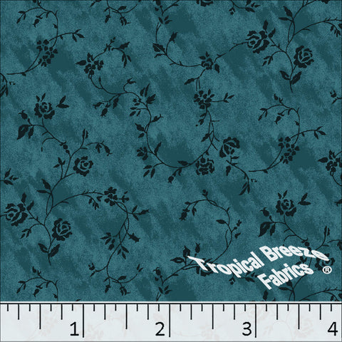 turquoise, Standard Weave Floral Poly Cotton Dress Fabric 6271
