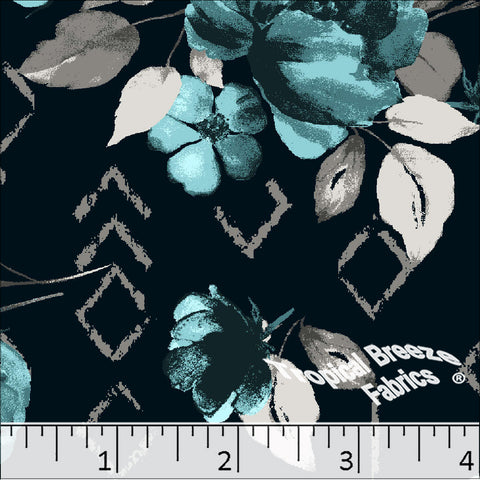 Standard Weave Geometric Floral Poly Cotton Fabric 6118 turquoise