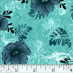 Standard Weave Large Floral Poly Cotton Dress Fabric 5988 turquoise