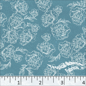 Turquoise, Standard Weave Large Floral Poly Cotton Dress Fabric 6082