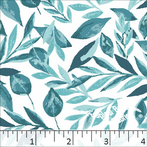 Standard Weave Leaf Print Poly Cotton Fabric 6084 turquoise