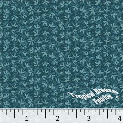 turquoise, Standard Weave Tiny Leaf Print Poly Cotton Fabric 6288