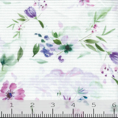 violet, Floral Print Rib Knit Fabric 246