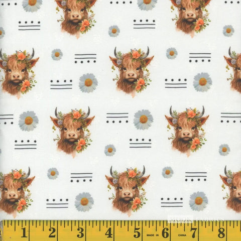 white, Highland Cow Heart Swiss Dot Fabric 1407