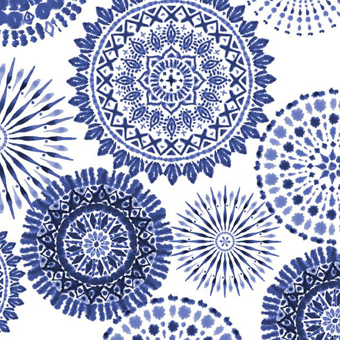 Indigo Splash Collection Watercolor Medallions Cotton Fabric 15711  white