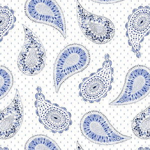 Indigo Splash Collection Paisley and Dots Cotton Fabric white