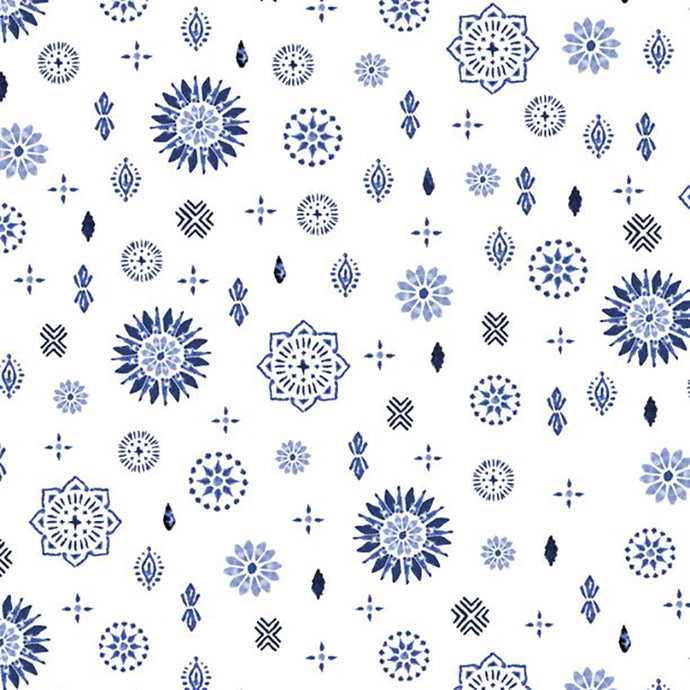 Indigo Splash Collection Medallion Ditsy Cotton Fabric 15713 white