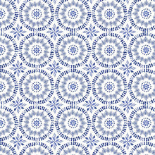 Indigo Splash Collection Circular Medallion Cotton Fabric 15714 white