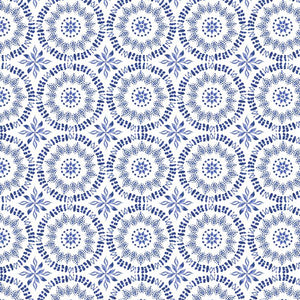 Indigo Splash Collection Circular Medallion Cotton Fabric 15714 white