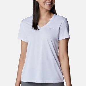 White Women's Short Sleeve V-neck Hike Shirt 1991561