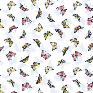 Among the Branches Collection Butterfly Toss Cotton Fabric white